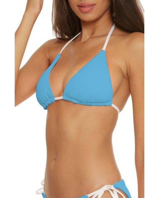 Becca Blue Modern Reversible Rib Triangle Bikini Top