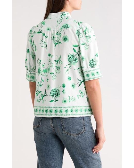 Cece Green Floral Button-Up Top