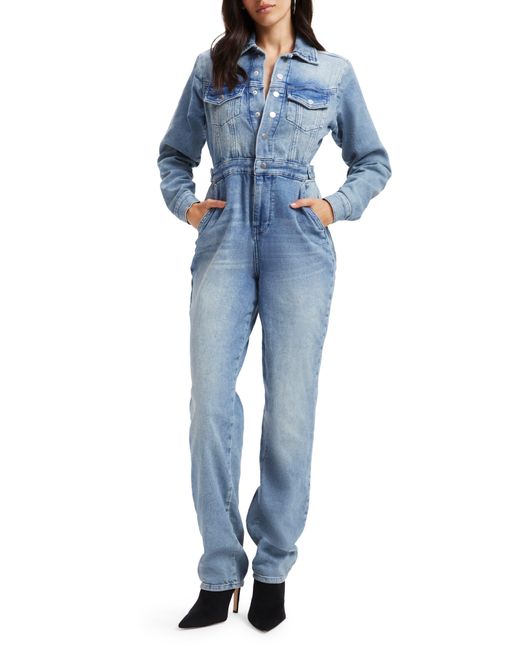 GOOD AMERICAN Long Sleeve Denim Jumpsuit in Blue Lyst