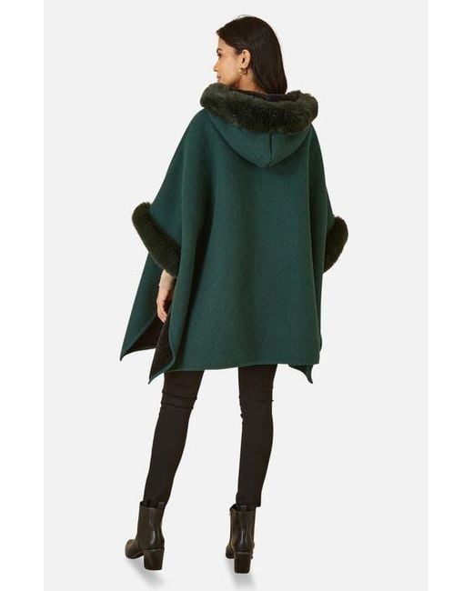 Yumi' Green Hooded Fur Cape Jacket