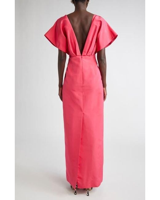 Carolina Herrera Pink Fan Bodice Silk Faille Column Gown