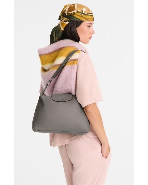 Longchamp Gray Medium Le Pliage Xtra Leather Hobo Bag
