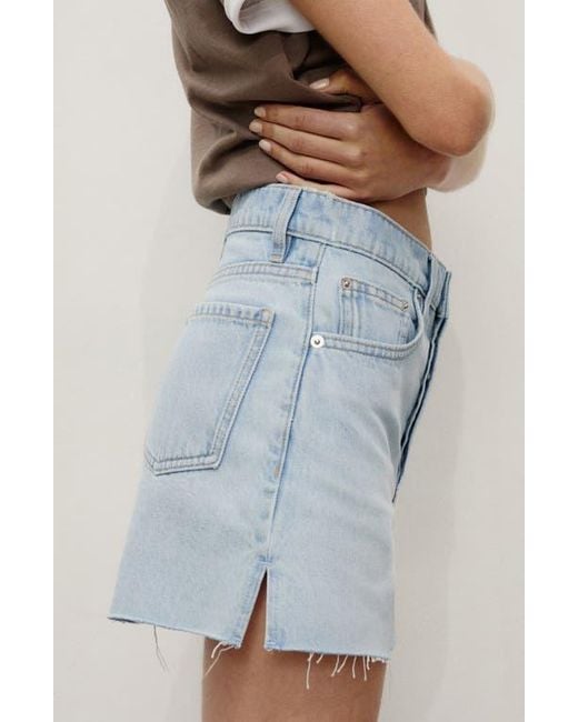 Mango Blue Button Fly Fray Hem Denim Shorts