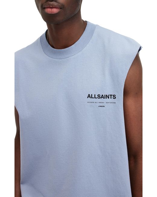 AllSaints Blue Access Logo Graphic Muscle Tee for men