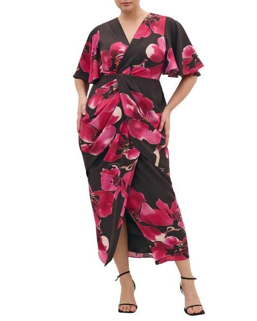 City Chic Braelynn Floral Flutter Sleeve Maxi Dress in Red | Lyst