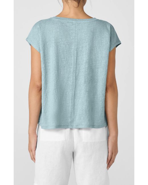 Eileen Fisher Blue V-neck Organic Linen T-shirt