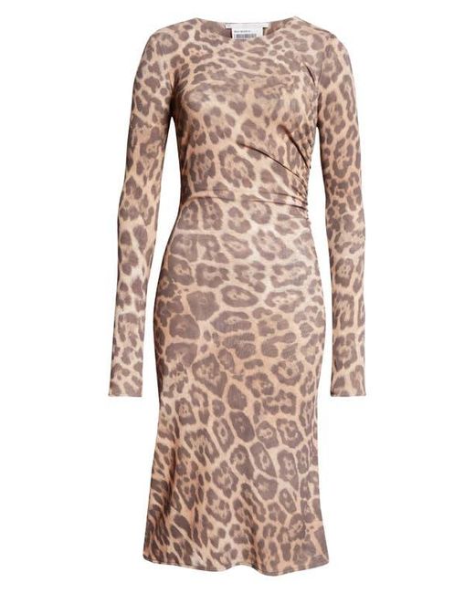 Stella McCartney Natural Leopard Print Long Sleeve Mesh Dress