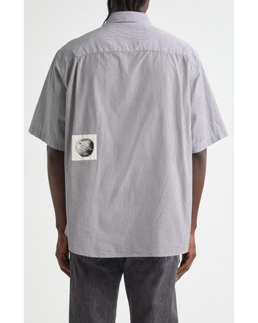 Undercover Gray Patchwork Stripe Button-Up Shirt for men