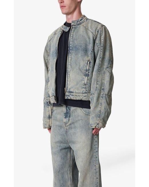 MNML Gray Moto Denim Jacket for men