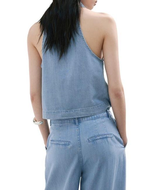 Mango Blue Drape Plunge Neck Top