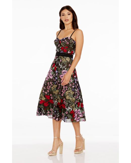 Dress the Population Red Carlita Floral Embroidery Bustier Midi Dress