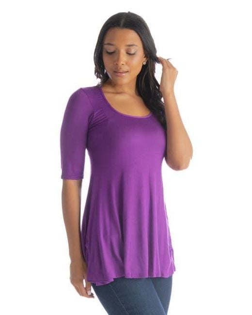 24seven Comfort Apparel Purple Elbow Sleeve Swing Tunic Top