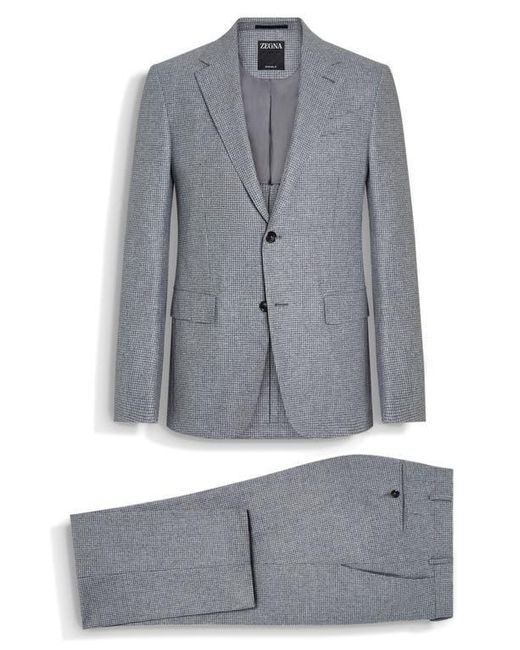 Zegna Blue 15Milmil15 Brushed Mini Houndstooth Wool Blend Suit for men