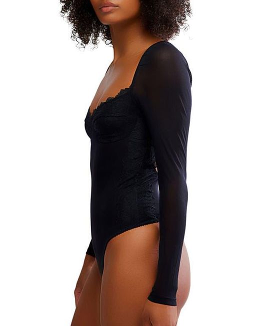 Free People Black Suddenly Fine Lace Bodysuit