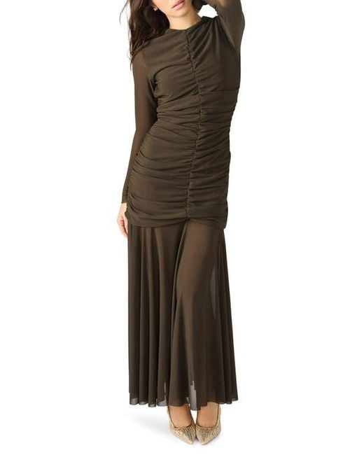 Steve Madden Green Kiara Ruched Long Sleeve Maxi Dress