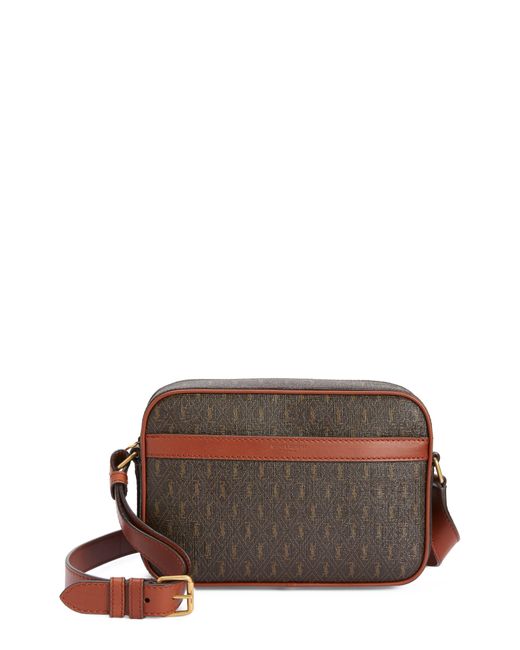 Saint Laurent Le Monogramme Camera Bag In Coated Canvas In Brown