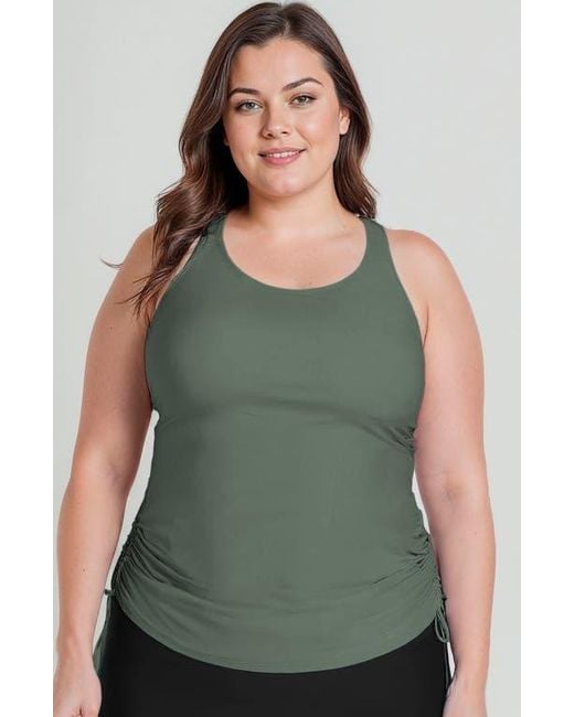 Calypsa Green Plus Size Maya Tankini Swim Top With Built-In Bra