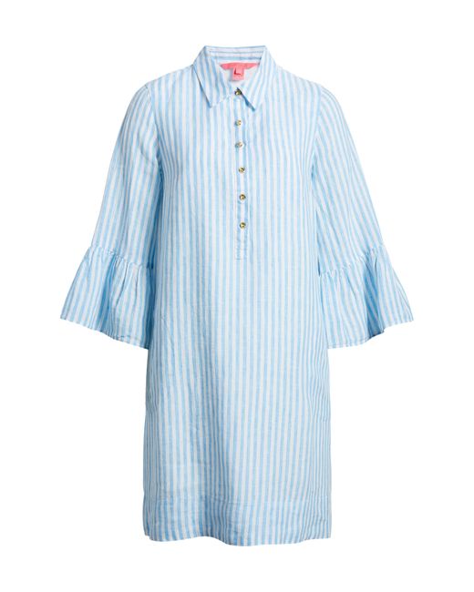 Lilly Pulitzer Blue Lilly Pulitzer Jazmyn Stripe Bell Sleeve Linen Tunic Dress