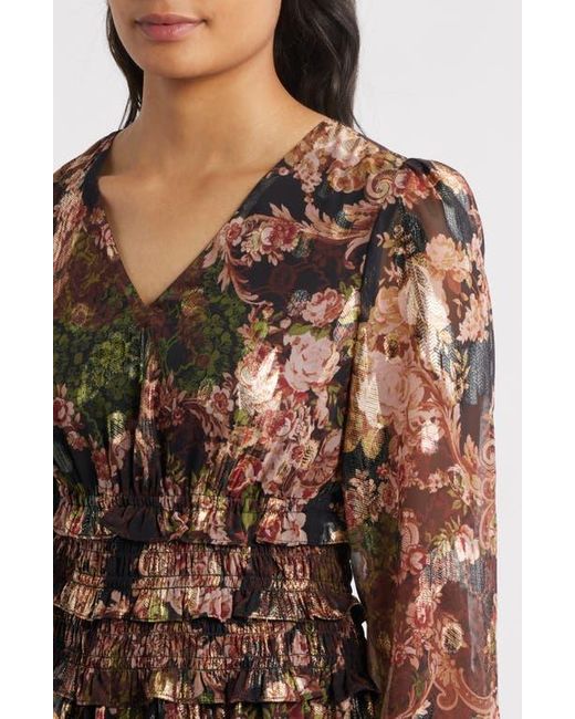 Eliza J Brown Metallic Floral Long Sleeve Dress