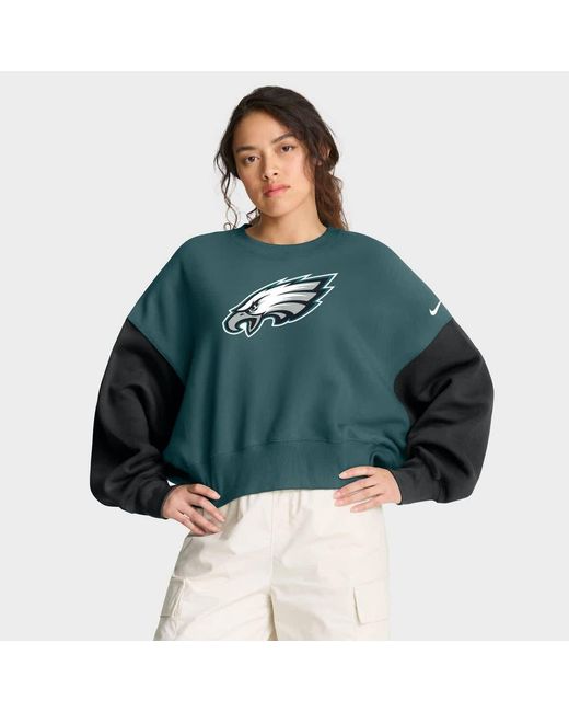 Nike Green Midnight Philadelphia Eagles Oversized Color-Block Pullover Sweatshirt