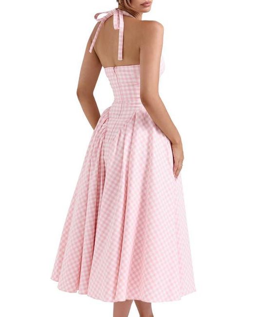 House Of Cb Pink Marilyn Gingham Halter Midi Sundress