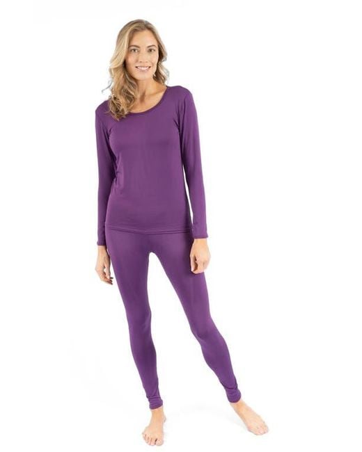 Leveret Purple Solid Thermal Pajama Set