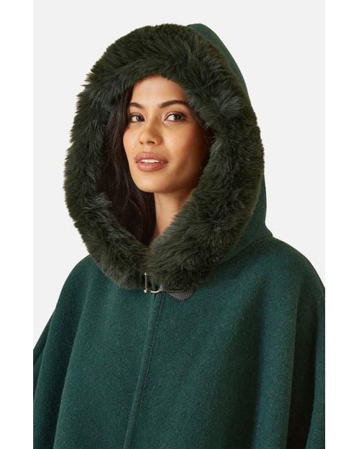 Yumi' Green Hooded Fur Cape Jacket