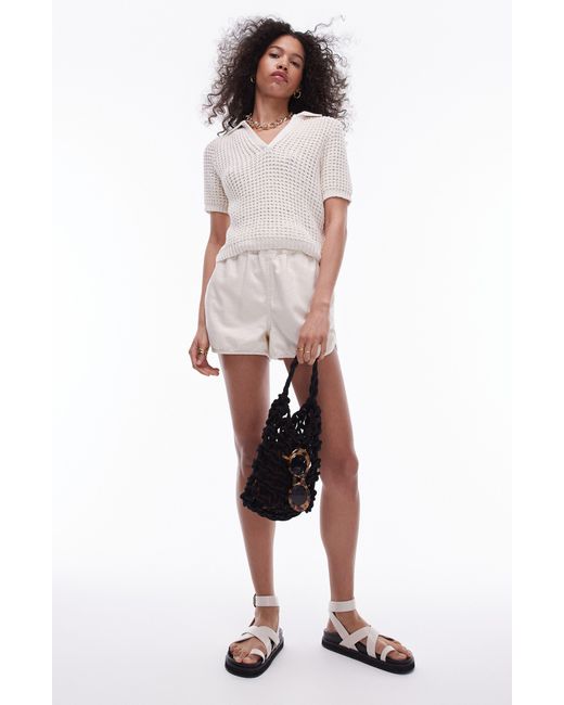 TOPSHOP Natural Short Sleeve Chunky Cotton Sweater