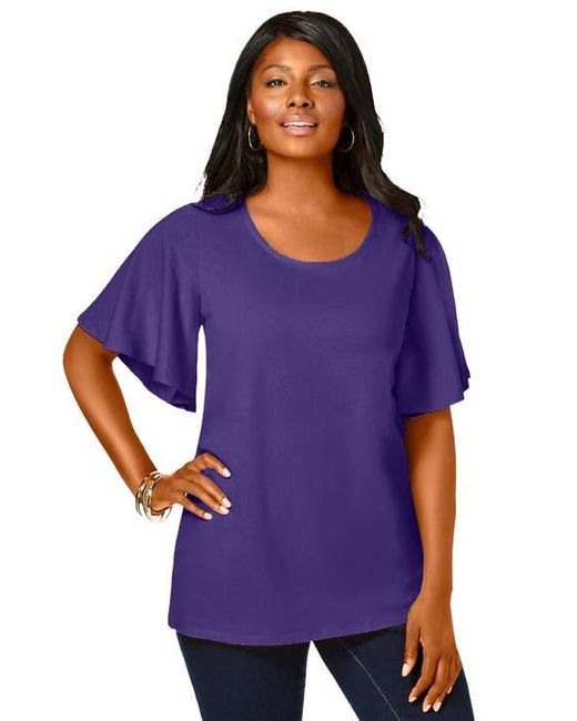 Jessica London Purple Stretch Knit Flutter Sleeve Tunic