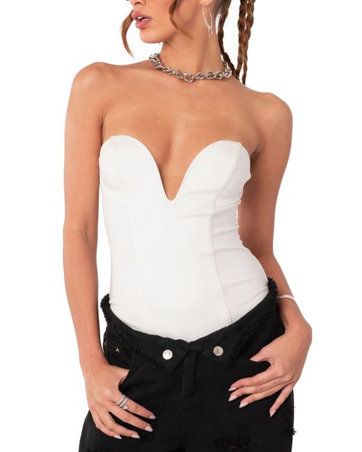 Edikted Fairy Strapless Corset Bodysuit in White