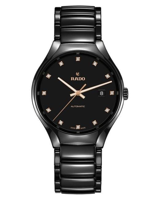 Rado Black True Automatic Diamond Ceramic Watch, 40Mm