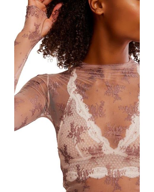 Free People Blue Two-Tone Lady Lux Sheer Mesh Top