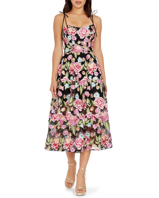 Dress the Population Multicolor Dream Floral Embroidered Lace Midi Dress