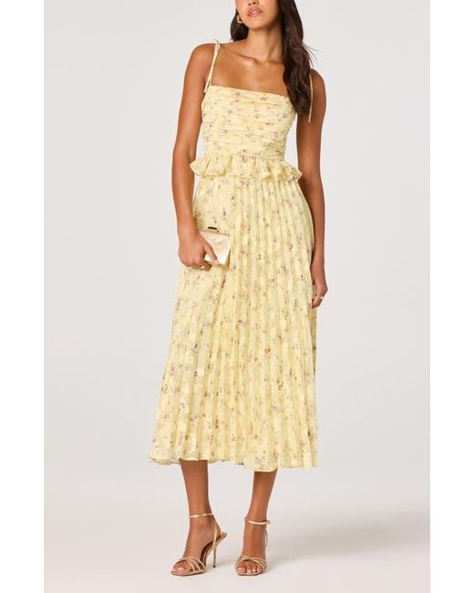 Astr Emerys Metallic Floral Pleated Midi Dress in Yellow | Lyst Astr Emerys Metallic Floral Pleated Midi Dress in Yellow | Lyst