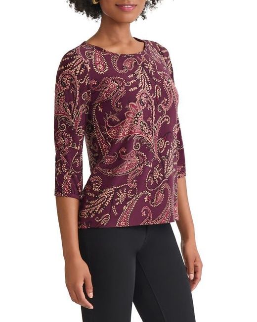 Jones New York Red Paisley Print Puff Sleeve Top
