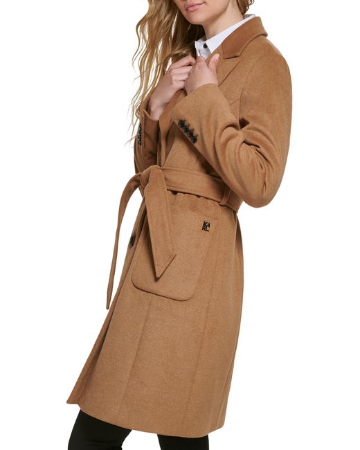 Karl Lagerfeld Brown Belted Wool Blend Patch Pocket Coat