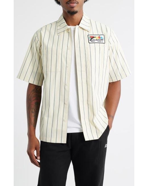 ICECREAM White Fruit By The Fruit Stripe Short Sleeve Cotton Graphic Button-Up Shirt for men