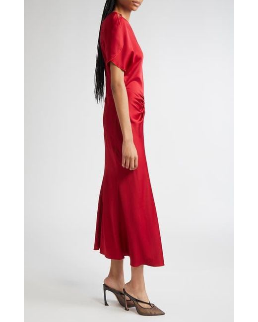 Victoria Beckham Red Ruched Waist Midi Dress