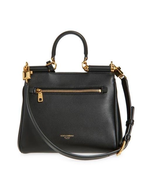 Dolce & Gabbana Black My Sicily Plongé Leather Top Handle Bag