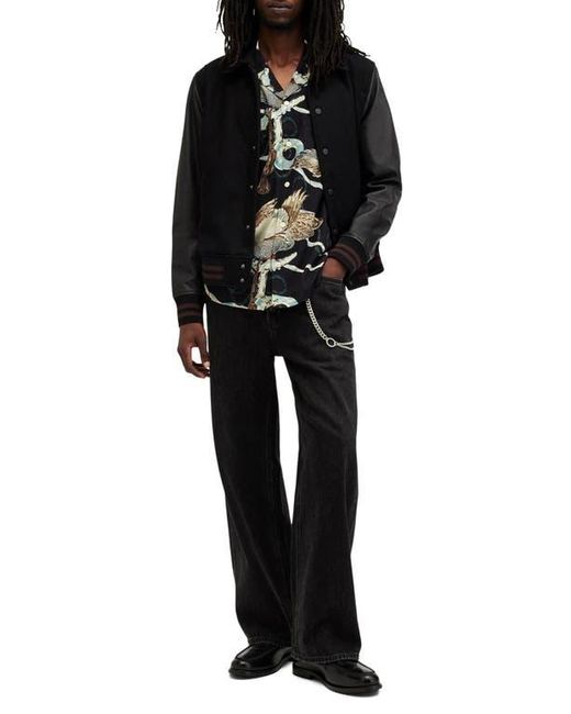 AllSaints Black Buzzard Print Camp Shirt for men
