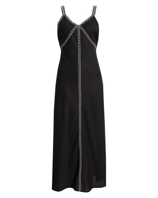 Halogen® Black Halogen(r) Rail Track Detail Linen Blend Midi Dress