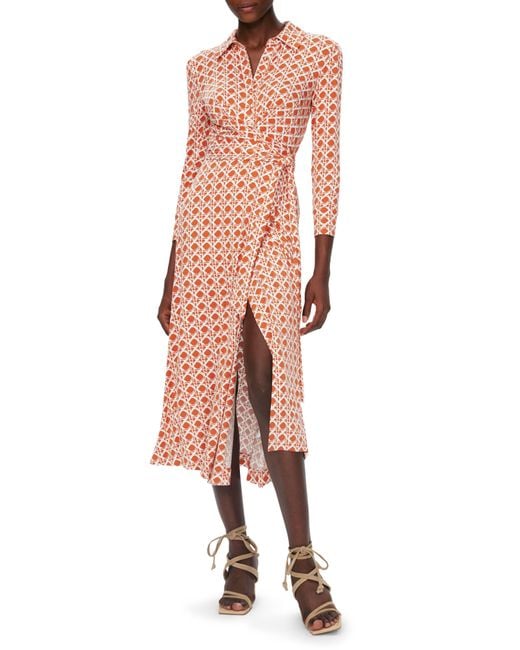 Diane von Furstenberg Multicolor Sana Two Cane Print Midi Wrap Dress