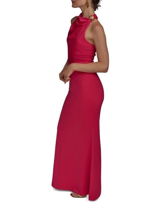 Donna Karan Red Funnel Neck Mermaid Gown