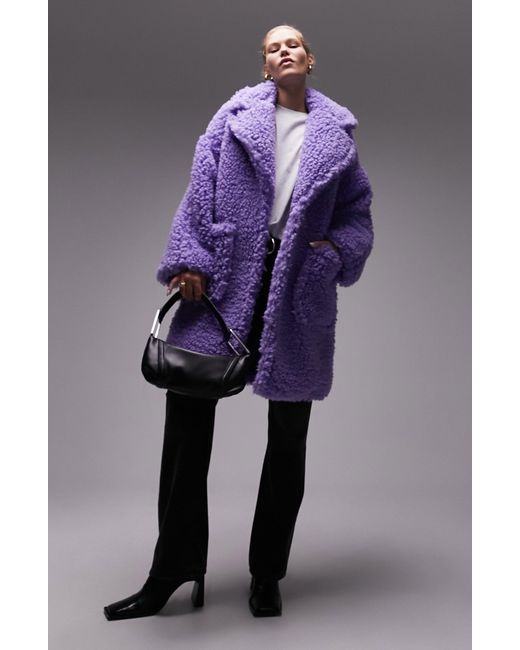 TOPSHOP Purple Chunky Oversize Faux Shearling Coat