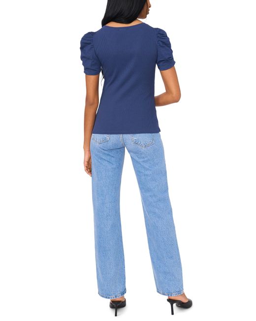 1.STATE Blue Puff Sleeve Rib T-shirt