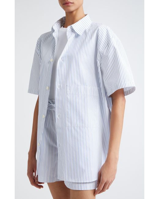 Rohe White Stripe Short Sleeve Cotton Shirt