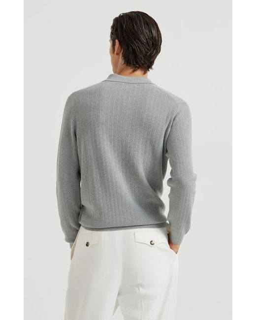 Brunello Cucinelli Gray Rib Knit Polo for men