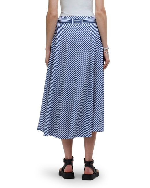 Madewell Blue Stripe Flare Poplin Midi Skirt