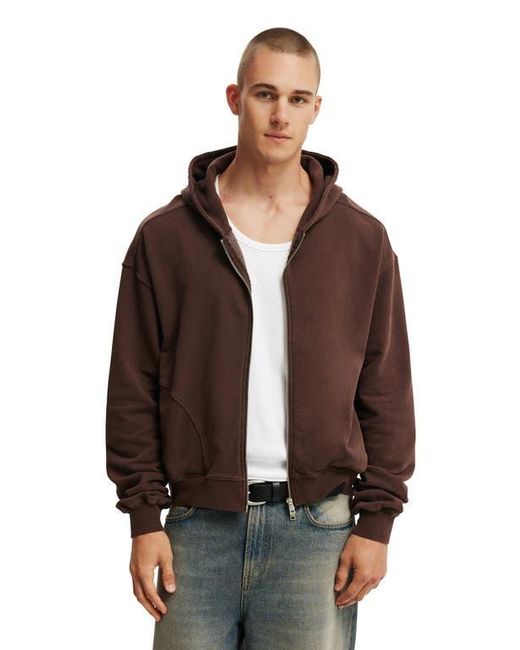 Cotton On Brown Cropped Zip Up Hoodie for men