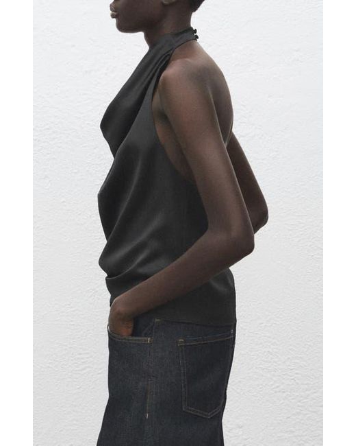 Mango Black Drape Halter Neck Satin Top